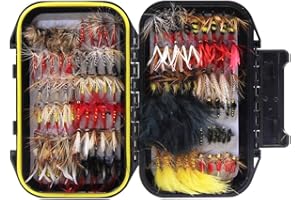 Croch 120pcs Dry/Wet Flies Box Set - Mix Designs Fishing Lure for Bass, Salmon, Trout - Floating/Sinking Assortment with Waterproof Fly Box