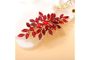 Teyglen Crystal Bridal Hair Comb - Rhinestone Side Hair Piece with Red Crystals, Wedding and Hair Accessory for Women and Girls