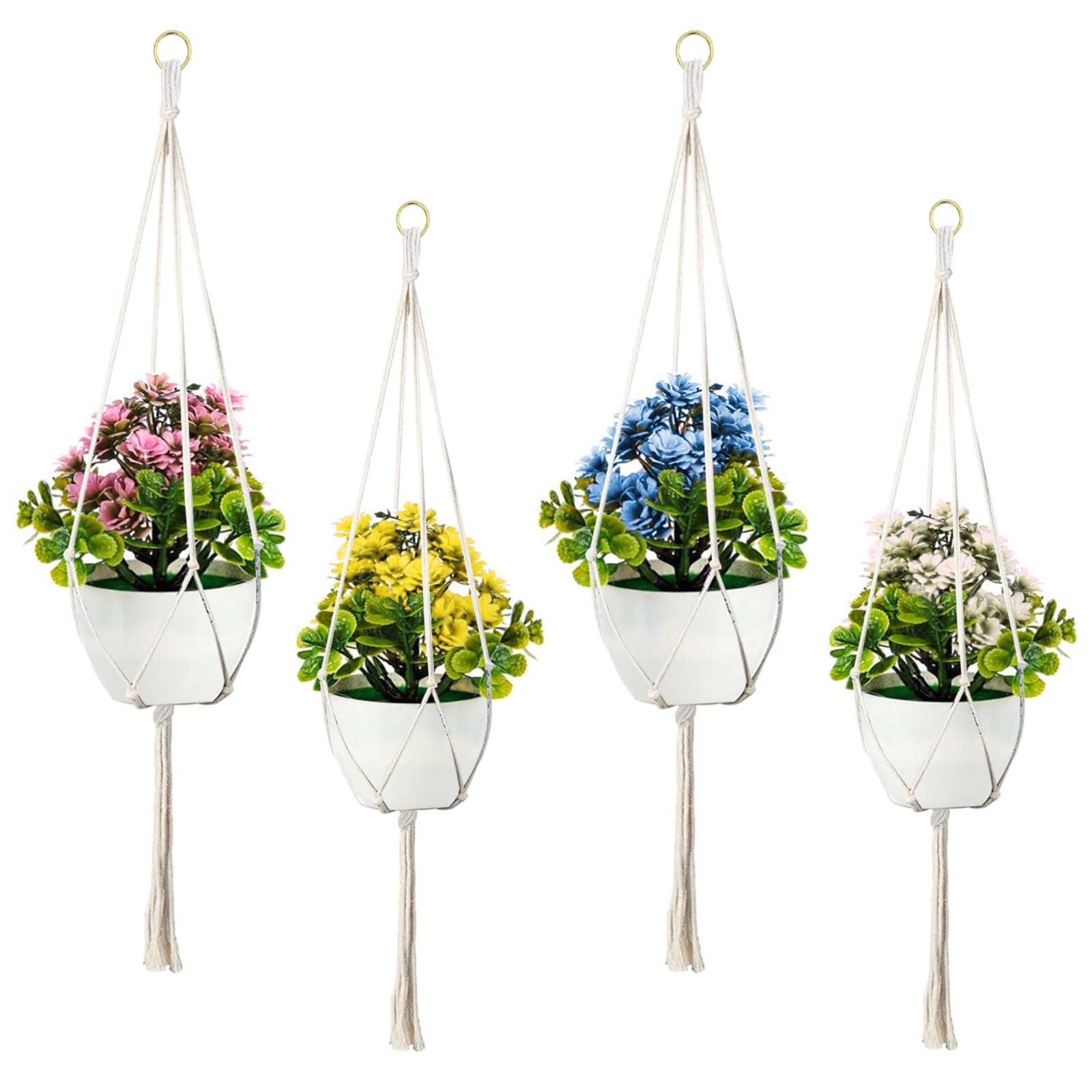 AYNKH 4Pcs Hanging Planters Baskets, Macrame Plant Hangers Boho Style Handmade 100% Cotton rope Flower Pot Holder 90cm 120cm long