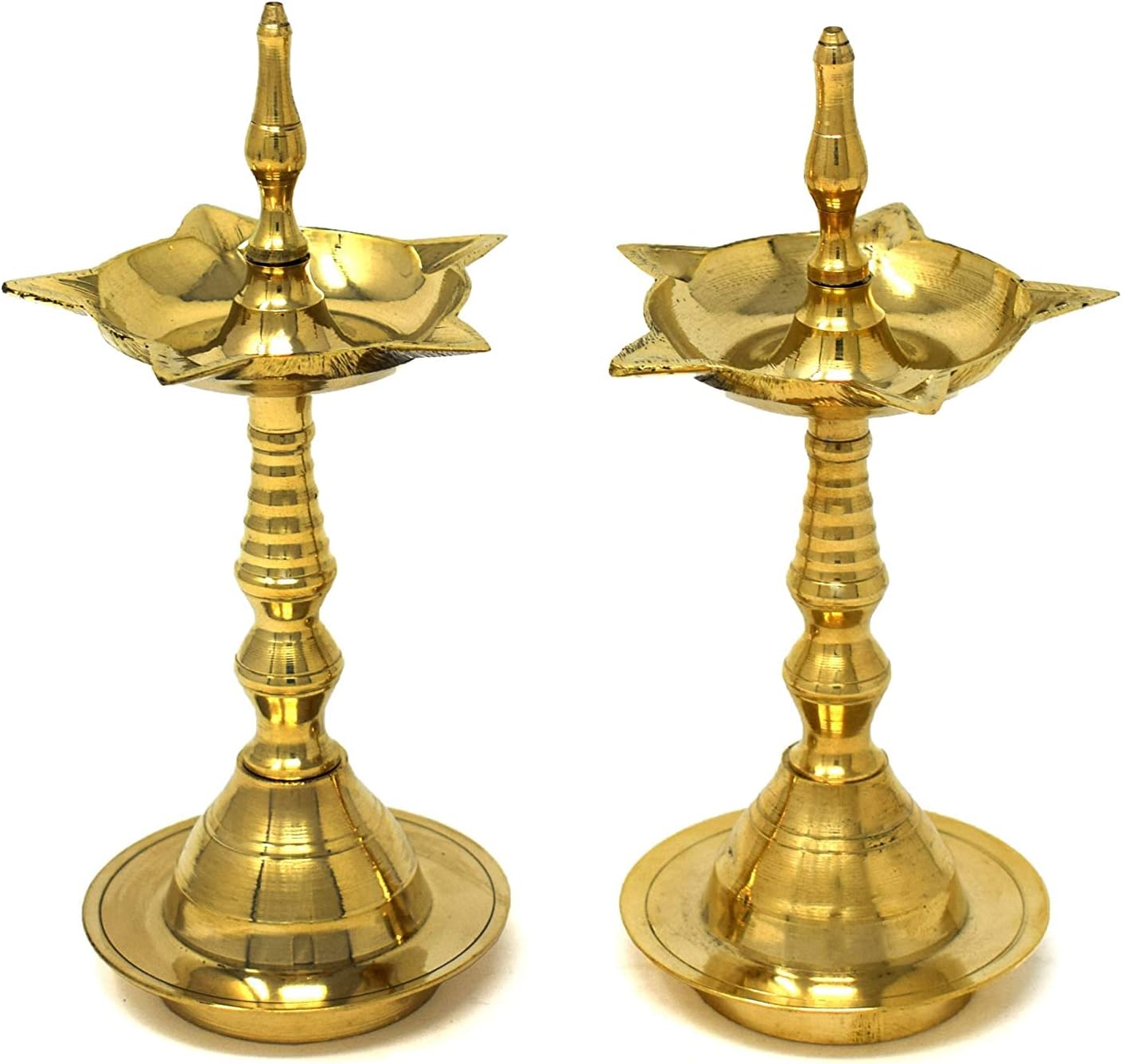 Oil Lamps & Accessories - Hashcart® Brass Diya for Pooja Kerala Diya [10 inch, Set of 2, Size - Medium ] Diya Lamp for Puja Diwali Diyas - Traditional Samai Lamp Kutthu vilakku Panchmahal Deepam - Indian Diwali Gifts