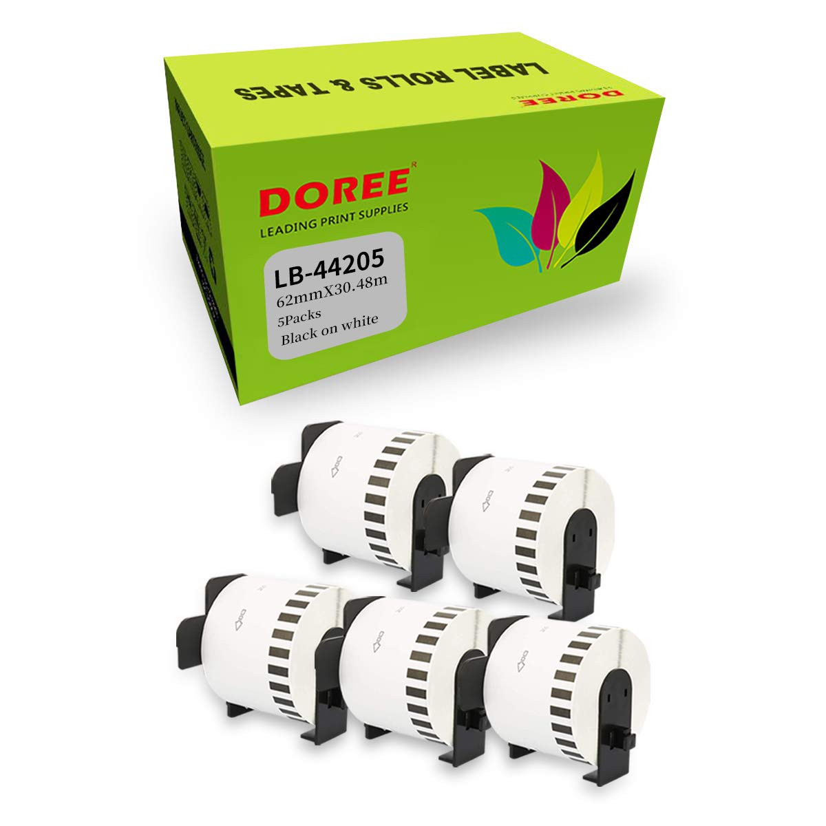 5×DOREE DK-44205 62 mm x 30.48 m Compatible Continuous Removable Paper Label Tapes for Brother P-Touch QL-1110NWB QL-1100 QL-1050 QL-500 QL-500BW QL-570 QL-580 QL-700 QL-710W QL-800 QL-810W QL-820NWB