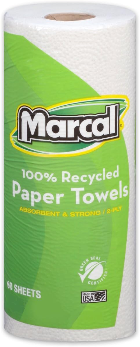 Marcal Paper Towels 100% Recycled 2-Ply, 60 Sheets Per Roll - Case of 15 Individually Wrapped Green Seal Certified 06709,White: Sports & Outdoors