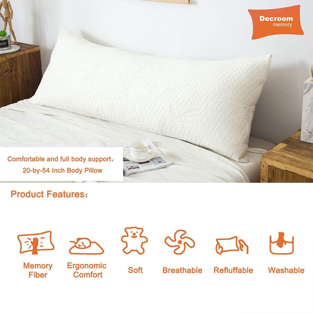 Decroom Full Body Pillow -Zipped Bamboo Cover-Breathable Cooling for Pregnancy and Long Side Sleeper-20 x 54 inch: Home & Kitchen
