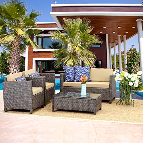 Wisteria Lane Patio Furniture Set, 4 Piece Outdoor Conversation Sets, Wicker Sofa Set with