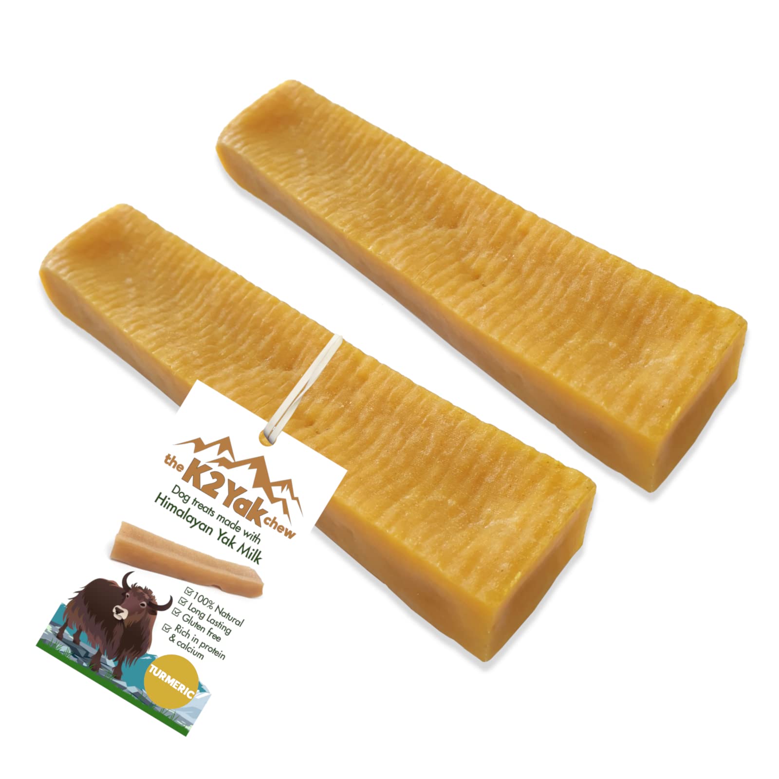 K2 Yak Chews 100% Natural Long Lasting Dog Treats Turmeric Flavour Large Chew 100-120g Pack of 2