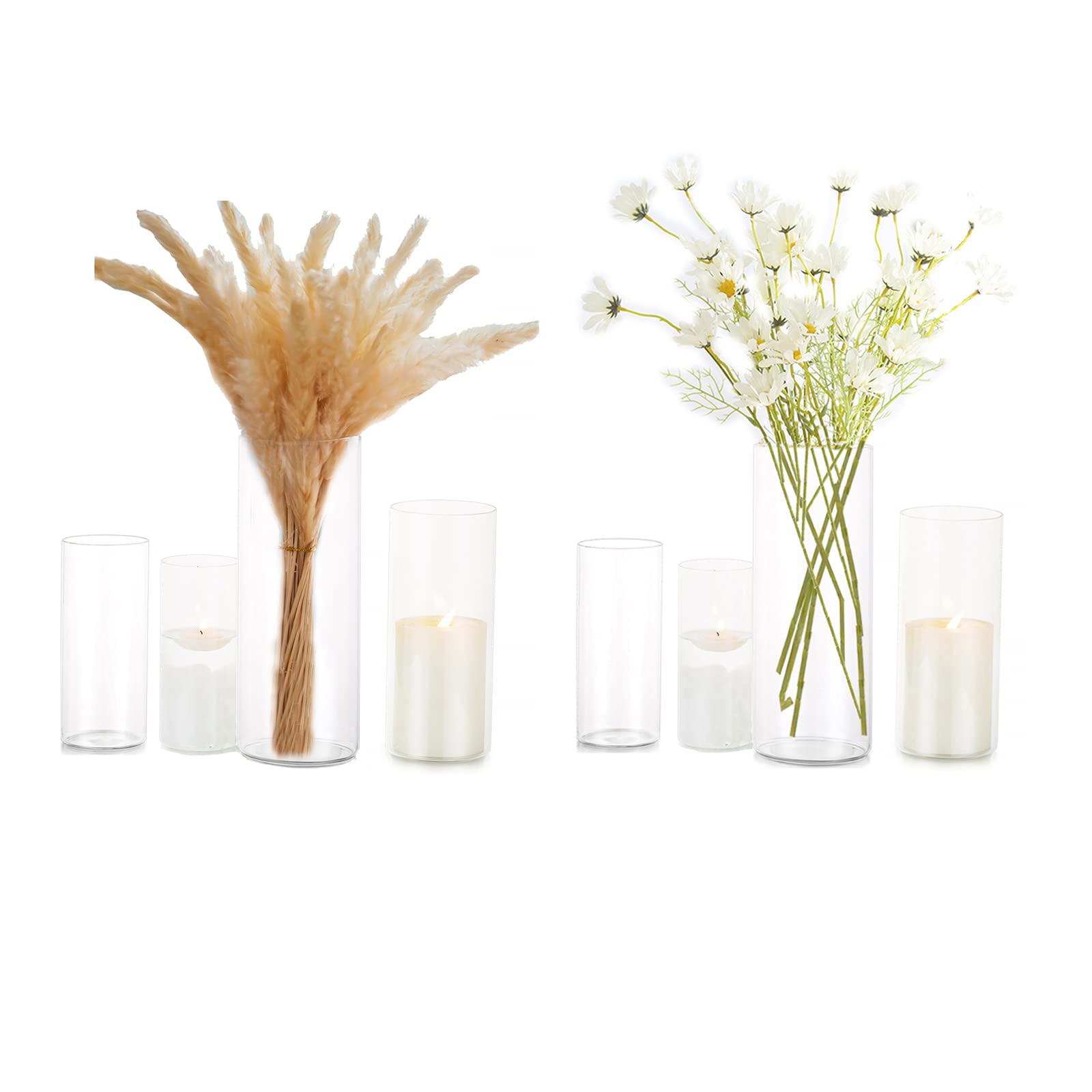 EylKoi Cylinder Vase Bulk Clear - Cylinder Vases for Centerpieces 2 Sets(4Pcs/Set) Hurricane Floating Candle Holder, Glass Vases for Flowers, Decorative Centerpiece forHomeWedding, 10+15+20+25cm(High)