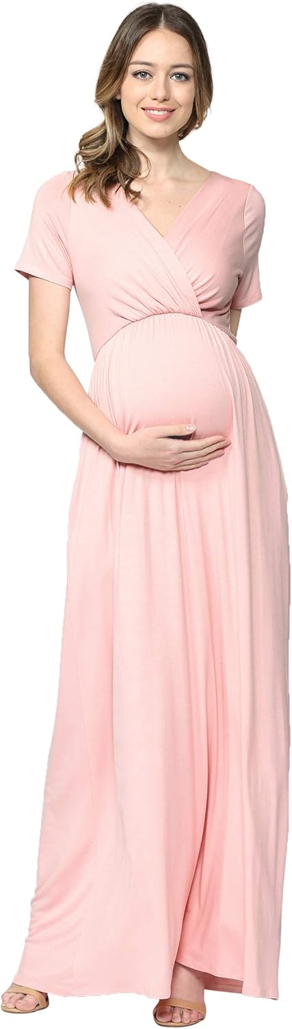 LaClef Women's Maternity Maxi Dress with Side Pocket for Baby Shower or Photography at  Women’s Clothing store