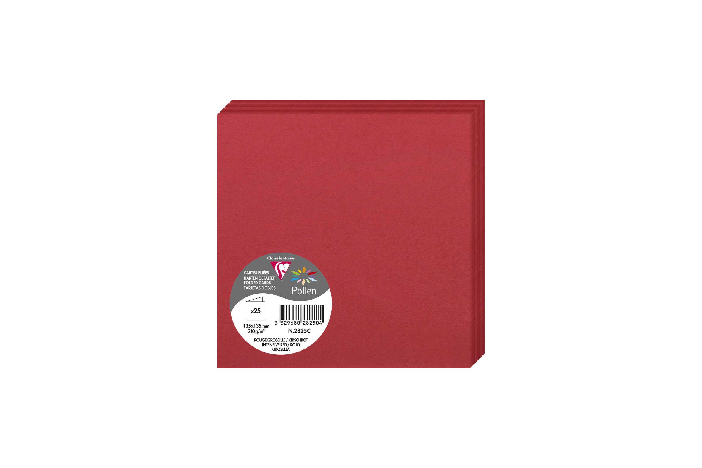 Clairefontaine 2825C Pack of 25 Double Cards Square Format 13.5x13.5cm 210g Intensive Red Invitation Correspondence Cards Pollen Range Premium Smooth Paper