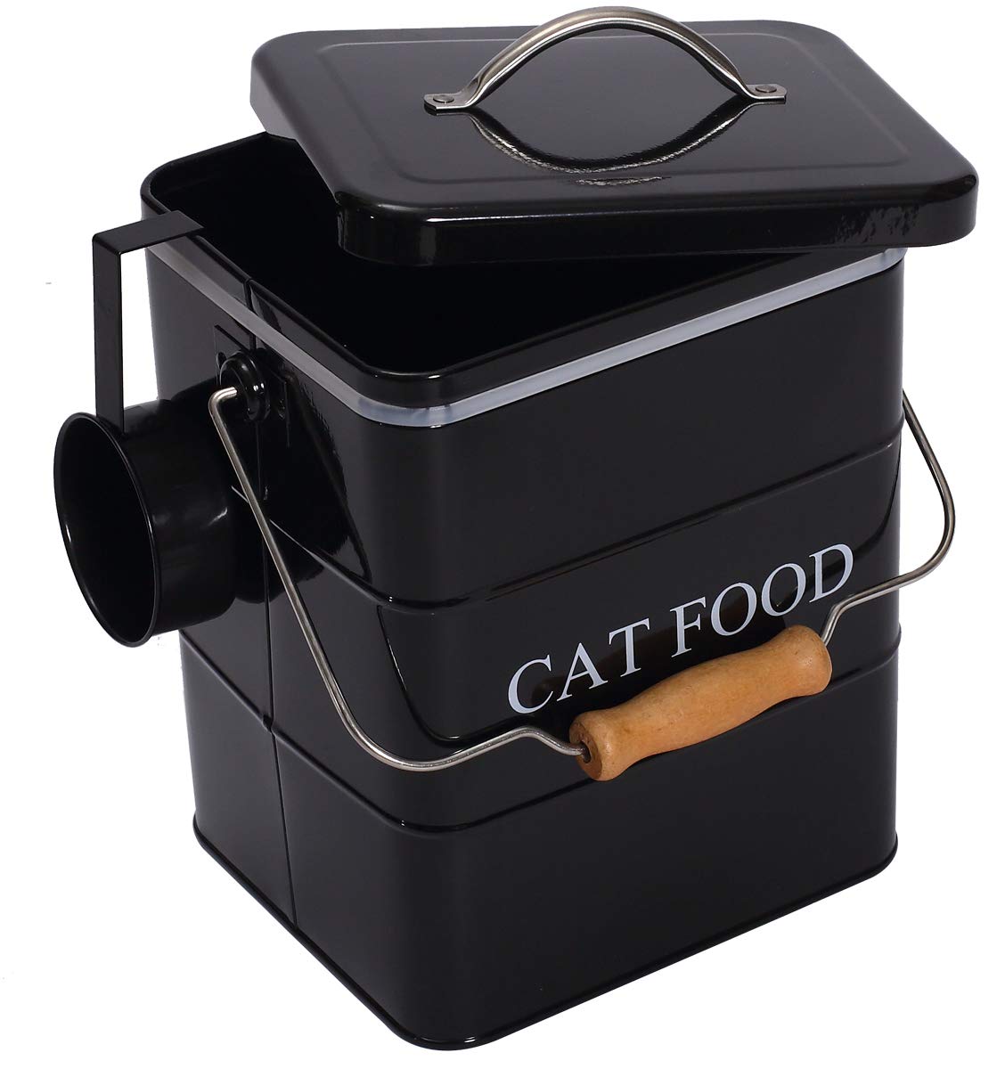 Morezi Cat food storage container for dry food lid scoop included white metal cat biscuit container in kitchen countertop, shelf, decoration home - Cat Food - Black