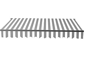 ALEKO Motorized Patio Awning | Remote Controlled Automatic | Black Frame | Retractable Crank Deck Canopy Upgraded 2024 | 16x10 | Gray-White