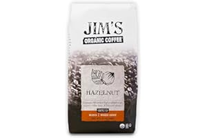 JIM'S ORGANIC COFFEE Jim’s Organic Coffee – Hazelnut, All Natural Flavored Blend – Light Roast, Ground Coffee, 12 oz Bag