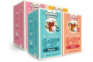 Southern Breeze Cold Brew Sweet Tea Variety Pack Iced Tea with Black Tea and Zero Carbs Zero Sugar, 20 Individually Wrapped Tea Bags, Pack of 4 Original, Raspberry, Peach, and Half & Half