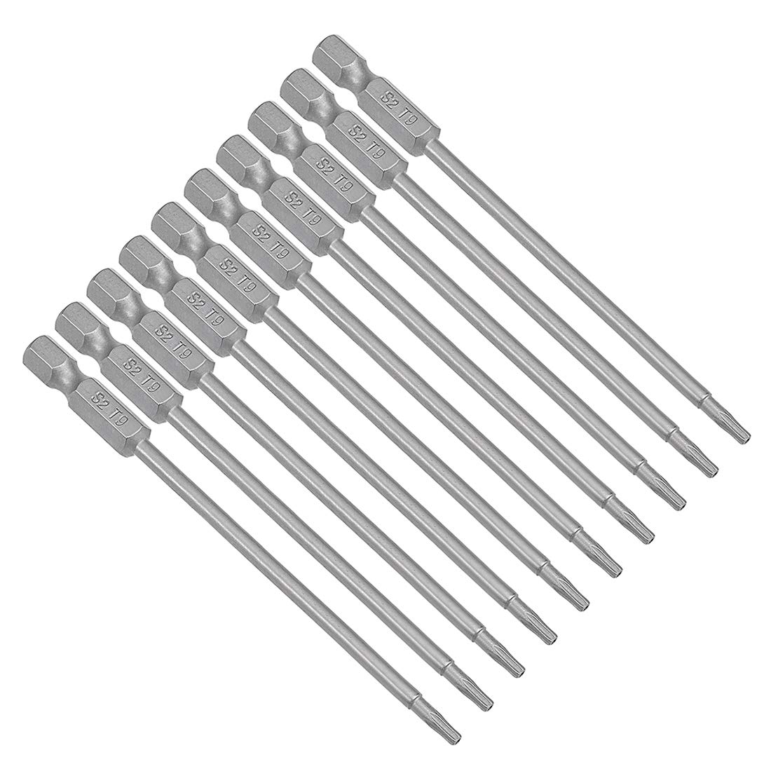 sourcing map 10 Pcs T9 Magnetic Torx Screwdriver Bits, 1/4 Inch Hex Shank 3.94-inch Length S2 Security Tamper Proof Screw Driver Kit Tools