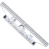 ALVIN 312 Rolling Parallel Ruler, 12 Inch, Clear Plastic Rolling Ruler with Inch and Metric Scales and Protractor for Drawing Parallel Lines, Circles, Angles and Arcs