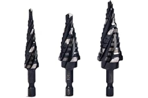 PANOVOS Four Spiral Flute M35 Cobalt Step Drill Bit Set 1/8"-7/8"(3pcs),Impact Ready Four Flute Step Drill Bit, 1/4" Hex Shan