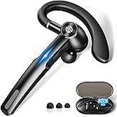 YUEHEMEI Wireless Business Bluetooth Earpiece Headset with 55H Standby, Bluetooth 6.0, 4-Mic Noise Cancellation, Lightweight Design & LED Power Display, Black – Ideal for Driving & Office Use