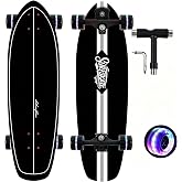 Surf Skateboards 30" x 9.5" Youth Surfskate Cruiser Surf-Like for Beginners Double Kick Deck Girls or Boys Kids Complete Skateboard