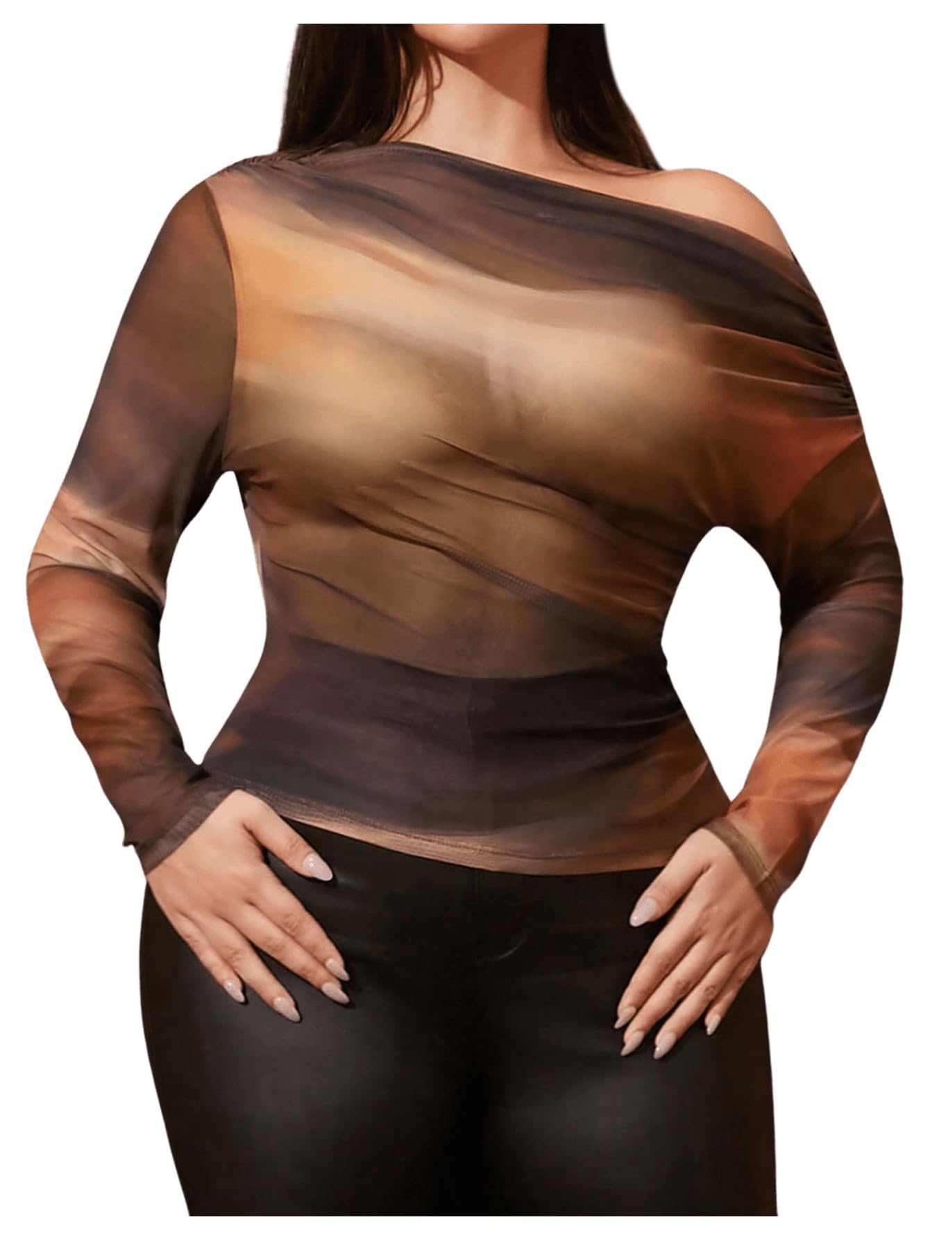 Floerns T-shirt Donna Plus Size Tie Dye - Stampa Cuore, Spalla A Goccia, Manica Corta - Taglie Forti (0XL-4XL)