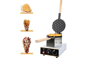 NBYTLT Commercial Bubble Waffle Maker, 1400W Nonstick Electric Waffle Machine with 180° Rotatable Baking Pan, 50-250℃ Adjusta