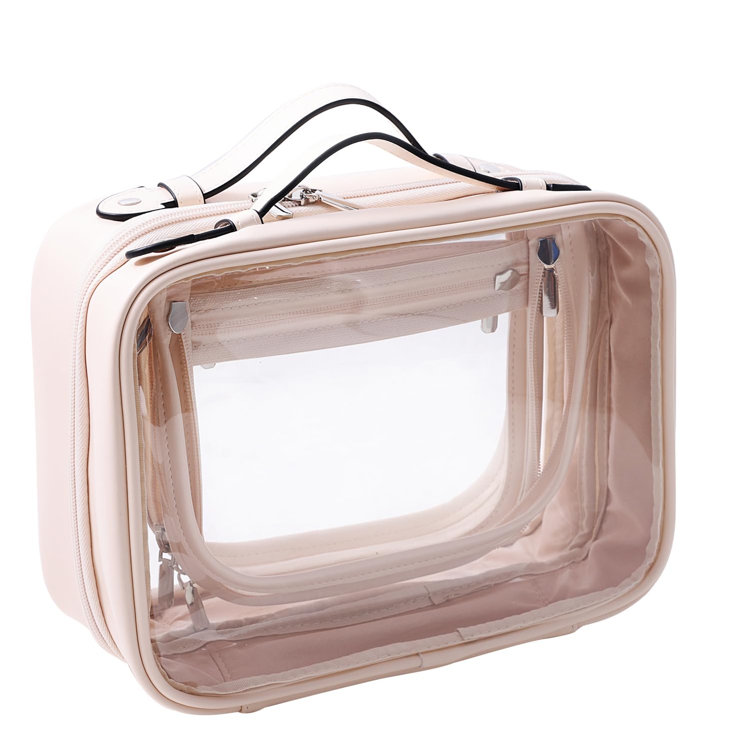 Photo 1 of SANHECUN traveling toiletry case clear cosmetics case makeup bag (Beige, Small)