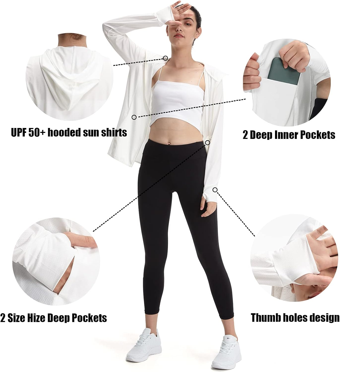 Casei Women Yoga Jacket Ultra -Thin UPF 50+ Sun Protection Hoodie Shirt Long Sleeve Outdoor UV Shirt Running Hiking Jacket: Clothing