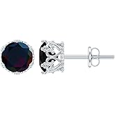 Natural 1.6 Carat Black Opal Stud Earrings in Silver, AAA Quality, Certified Vintage Opal Earrings - Gifts For Women