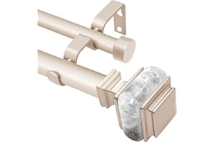 Ycolnaefllr 1 Inch Diameter Double Curtain Rods For Windows 48 to 84 inch Rose gold - Double Curtain Rod Heavy Duty-Adjustable Double Curtain Rod with Square Marble Finials