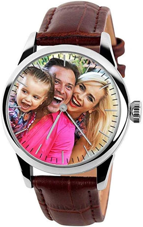 Qamra Personalized Graphic Photo Quartz Watch Leather Band Custom Any Picture Engrave Tex