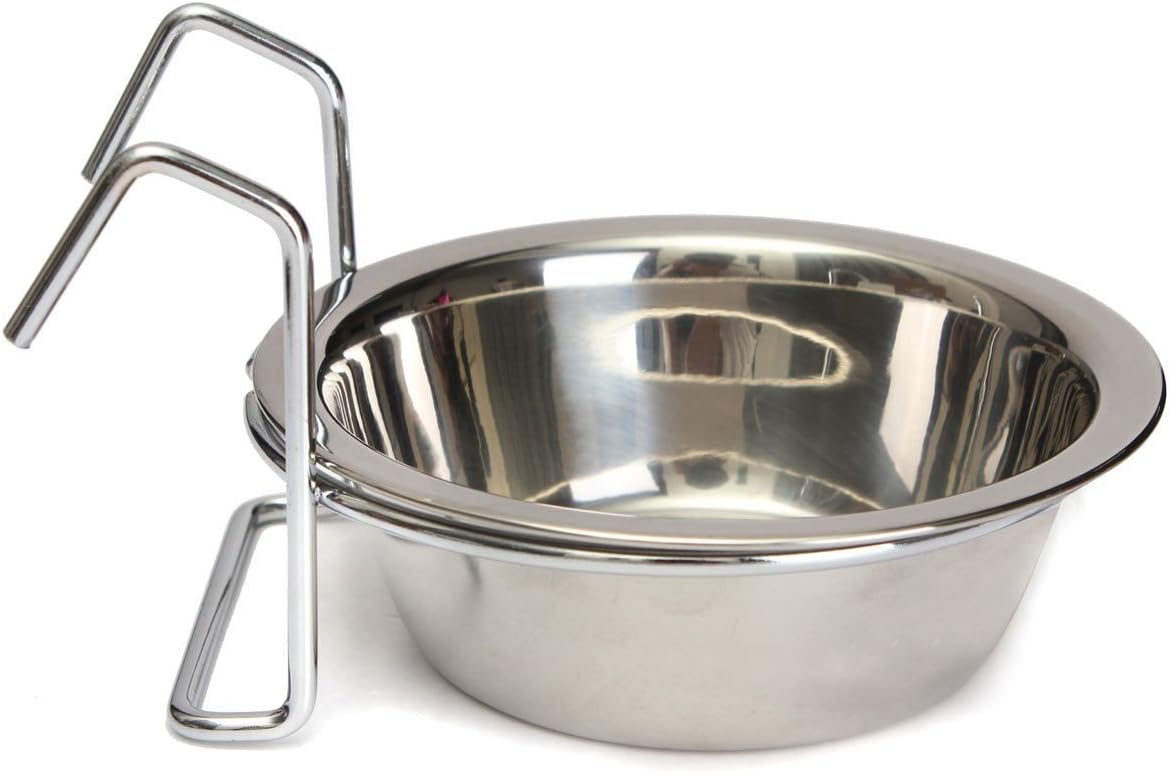 Yosoo Stainless Steel Hook Over Feeding Cup Cat Pet Bird Rabbit Dog Puppy Food Water Bowl Cup Cage Box with Holder - Image 4
