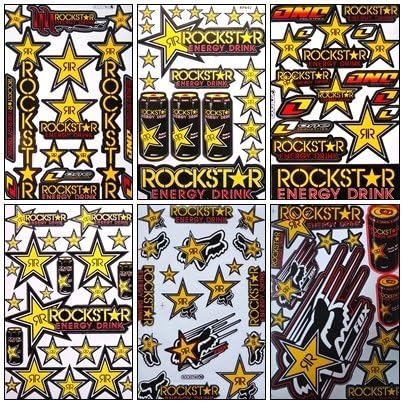 Set 6 Sheet Rockstar Energy Yamaha Kawasaki Metal Mulisha ATV Helmet Bike Motorcycle Motocross Racing Decal Sticker