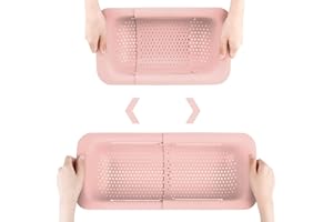 WYOK Collapsible Colander Kitchen Extendable Strainer Fruits Vegetables Noodle Pasta Food Drain Basket Space-Saver Portable Drainer Over Sink (1, 4#Pink)