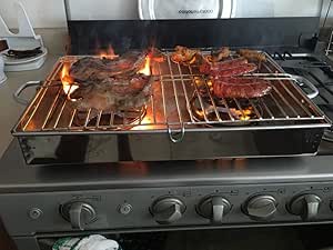 Asador para carnes para estufa de doble parrilla en acero inoxidable