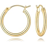 Tuogzzdq 14K Gold Earrings for Women 14K Gold Hoop Earrings for Women Dainty Hoop Earring for Womens Hoops Sleek Chic Womens Hoops Earring 12/14/16/18/20/25/30mm