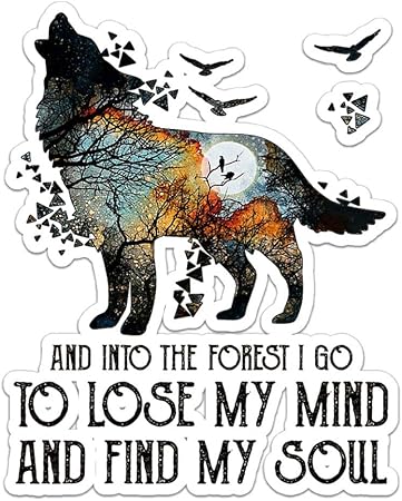 Amazon Com Wolf And Into The Forest I Go To Lose My Mind And Find My Soul Camping Nature Sticker 2 Pack Computers Accessories