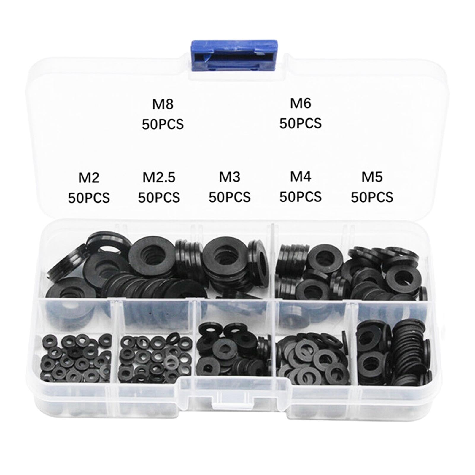 Modonghua 350pcs Washer Kit, Standard Flush Valve Seal, Different Sizes M2 M2.5 M3 M4 M 5 M6 M8, Assorted Flat Washers for Faucets Screws Household Plumbing Appliances Glass Shower Door(Black)