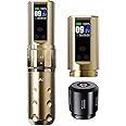 Mast Fold2 Pro Tattoo Gun Wireless Tattoo Pen Machine 2 Replaceble Batteries 2,000mAh Power Supply Mcore Rotary Motor Real Strokes Length P-076 (Gold)