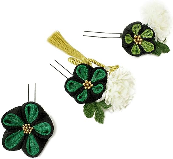 Amazon 髪飾り 成人式 振袖 袴 花 白 緑 黄緑 渋緑 金色 ちりめん つまみ細工 房付き 組紐 ヘアアクセ かんざし 簪 ヘッドドレス 卒業式 結婚式 入園式 卒園式 謝恩会 七五三 浴衣 パーティー No 9 3592 和装小物 通販