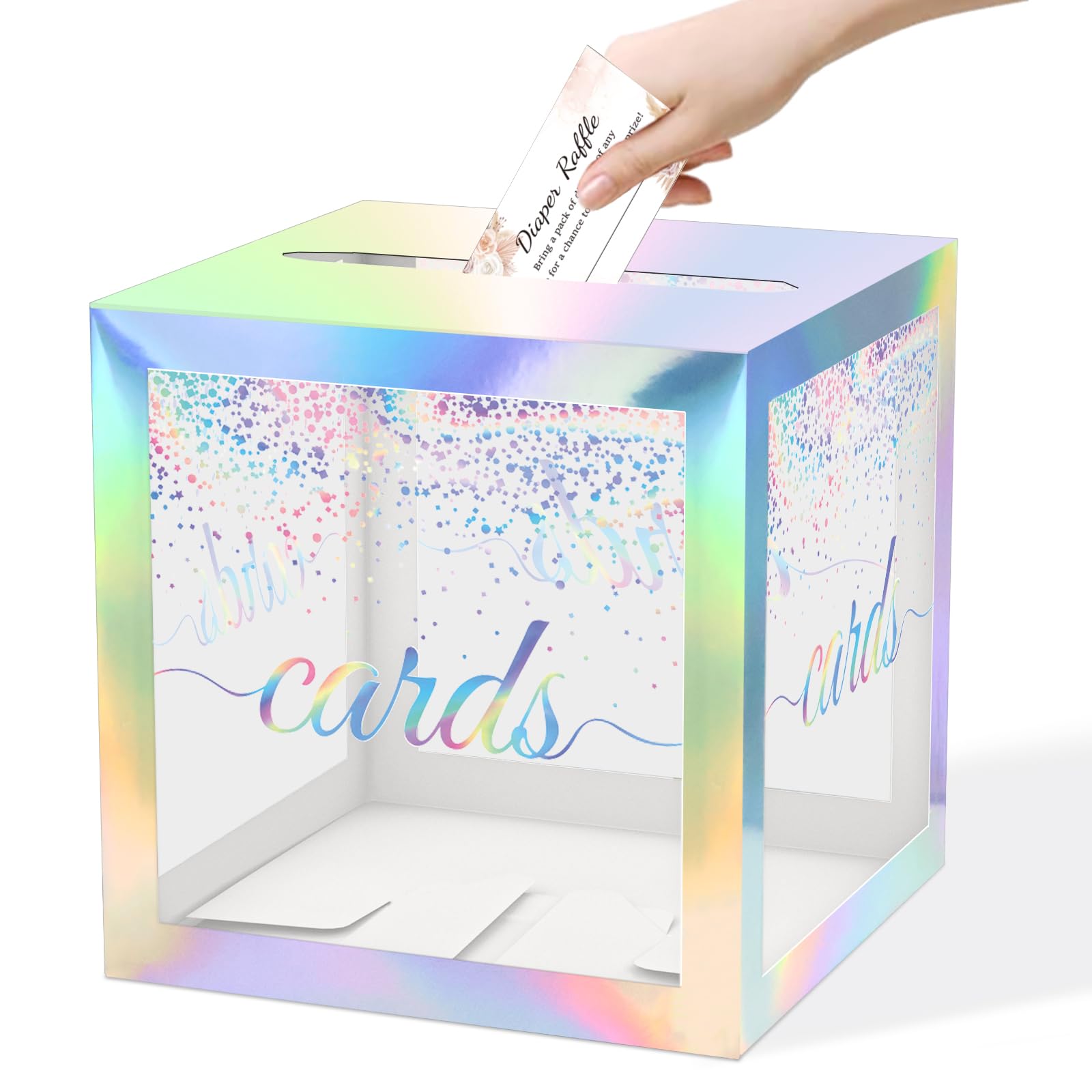 Photo 1 of WNINK Iridescent Clear Gift Cards Box, Cards Receiving Box For Birthday, Wedding, Engagement, Bridal or Baby Shower, Graduation, Gender Reveal, Anniversaries Party Decorations Supplies
