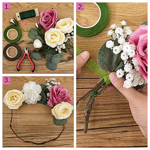 Nerseki 5 Colors Floral Tapes adhesives - 1/2" Wide x 30 Yard for Bouquet Stem Wrap Flowers Making (Dark Green,Green,Grass Green,White,Brown)