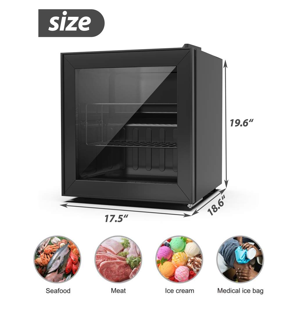 WATOOR 1.1 Cu Ft Mini Freezer Display Freezer with LED Light 2 Removable Shelves 7 Temperature Settings -8°F to 14°F Perfect for Liquor and Ice Cream