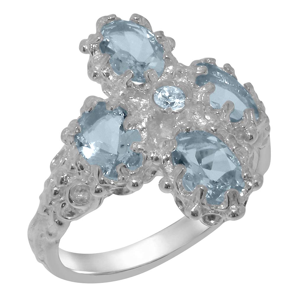 Heavy Weight Victorian Design Solid Sterling Silver Natural Aquamarine & Fiery Opal Ring - Size Q