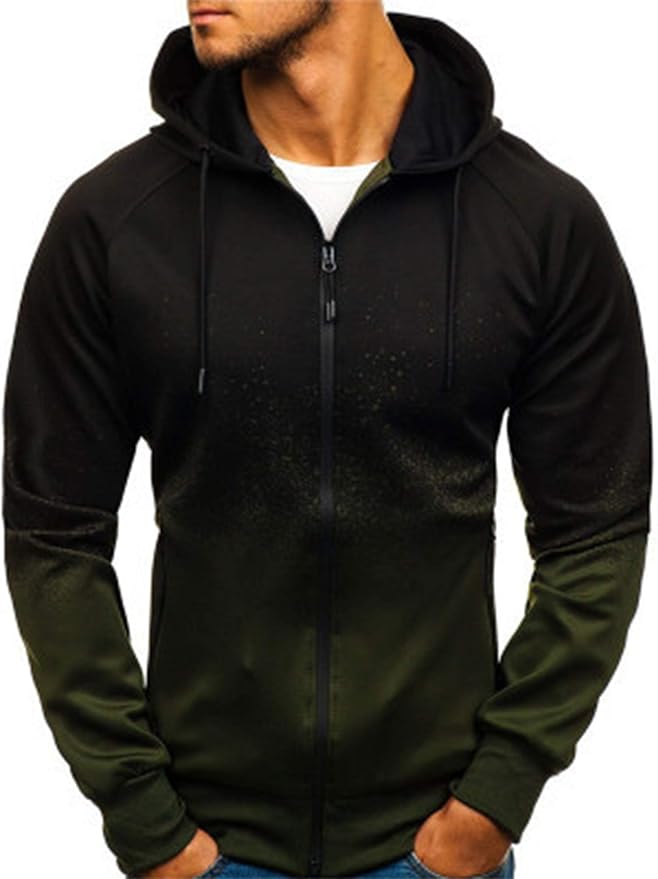 Men Casual Long Sleeve Zip Up Hoodies Boys Sports Running Jogging Workout Hooded Sweatshirt 
