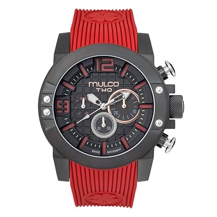 MULCO M10 104 Swiss Quartz Chronograph Movement Mens Watch | Analog Display with Rose Gold Accents Silicone Band Water Resistant Stainless Steel - Dark Red