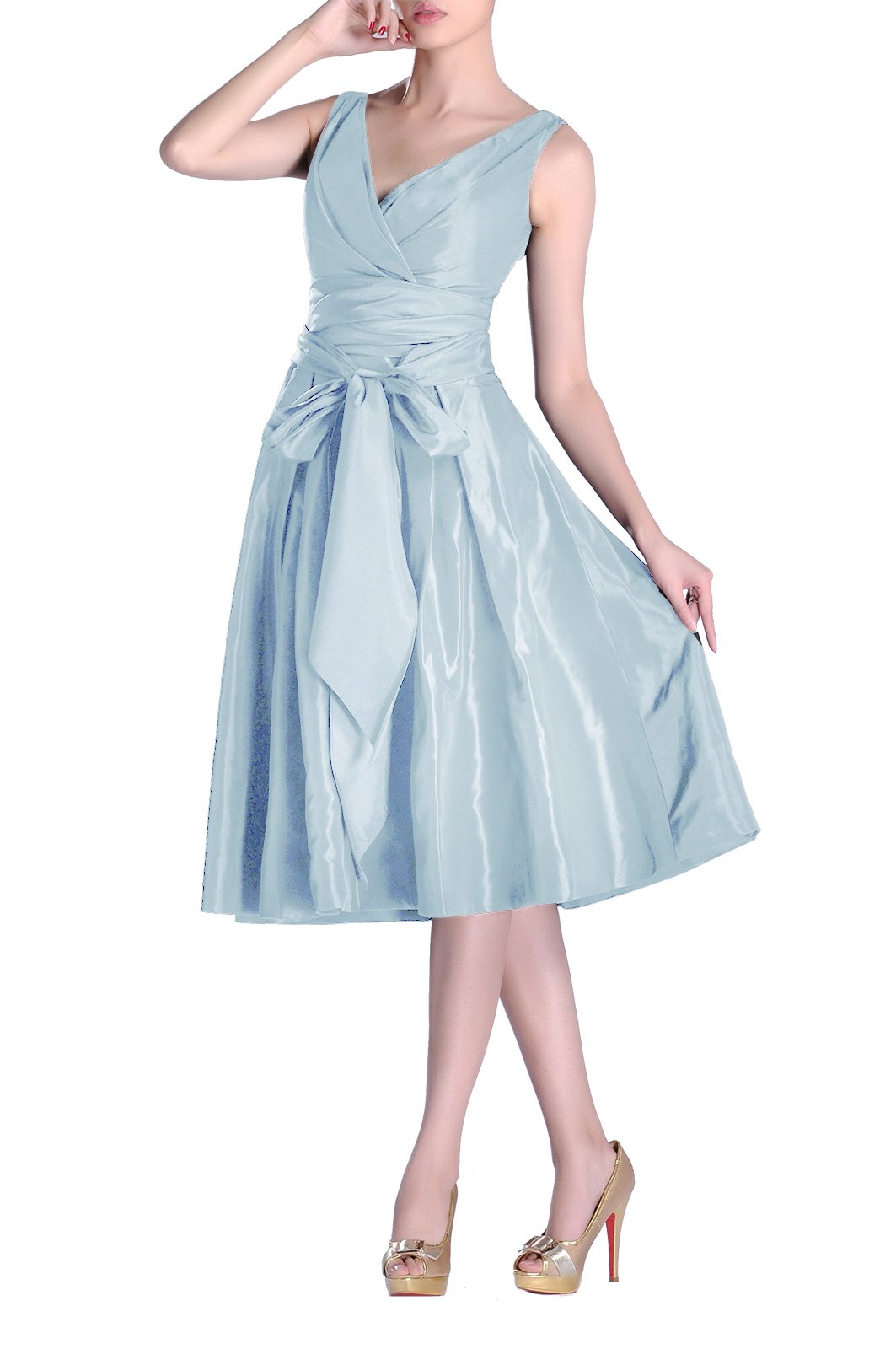 Adorona Formal Modest Bridesmaids Aline VNeck Pleated Taffeta Tea