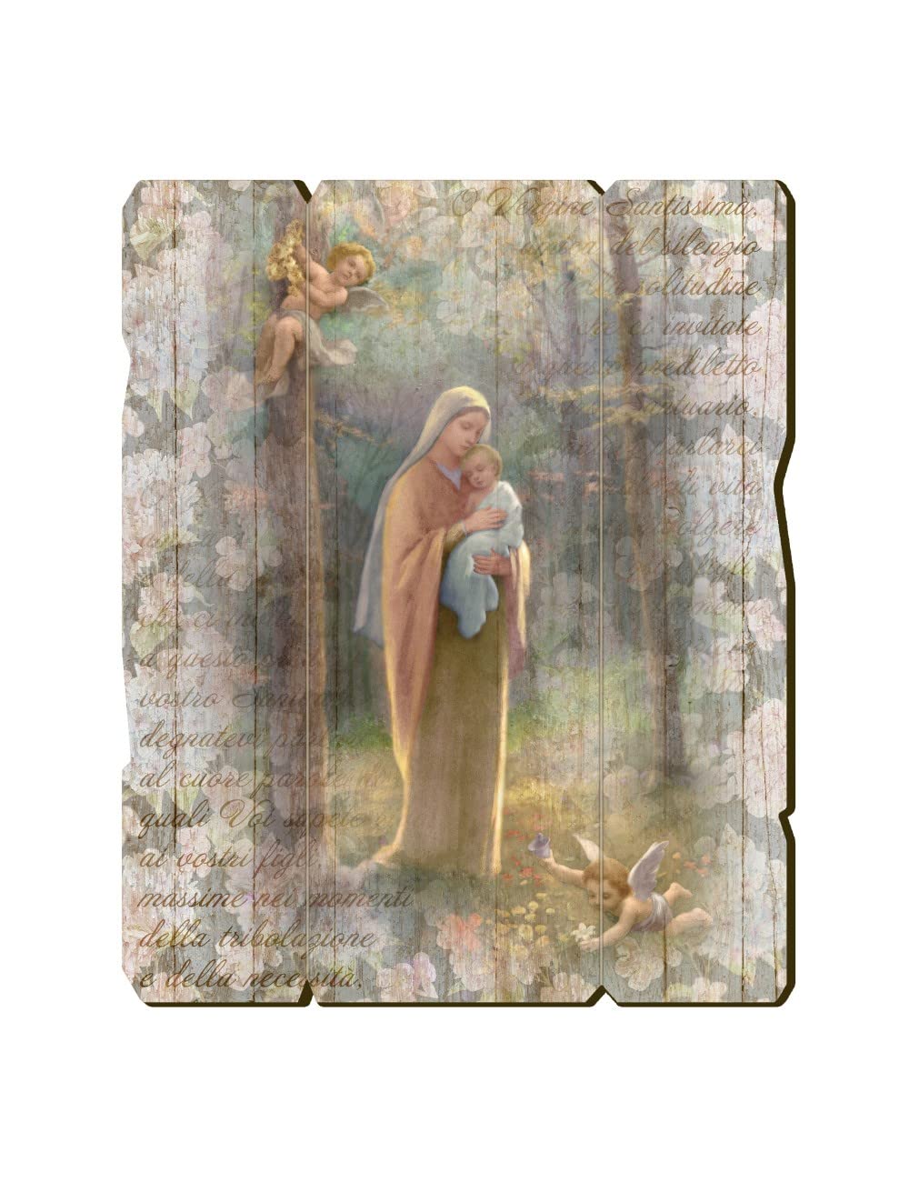 BONELLA BROTHERS Bonella Brothers | Vintage Style Shaped Wooden Picture of the Virgin of the Woods size 19x24 cm | Made in Italy