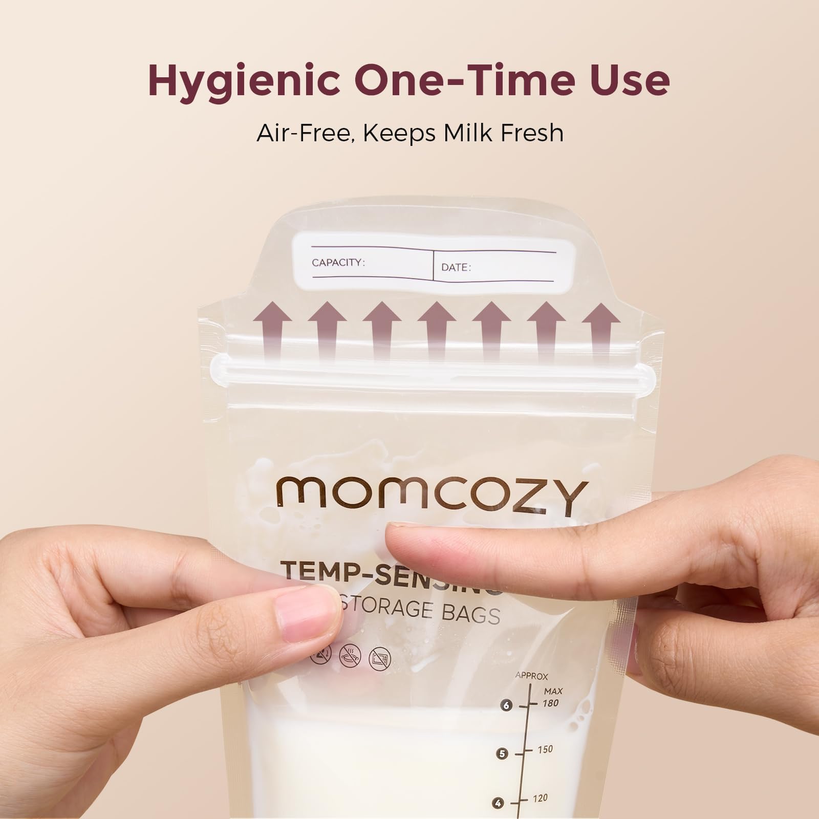 Momcozy Breastmilk Storing Bags, Temp-Sensing Discoloration Milk Storing Bags for Breastfeeding, Disposable Milk Storage Bag with 6 Ounce Self Standing, No-Leak Milk Freezer Storage Pouches, 120pcs