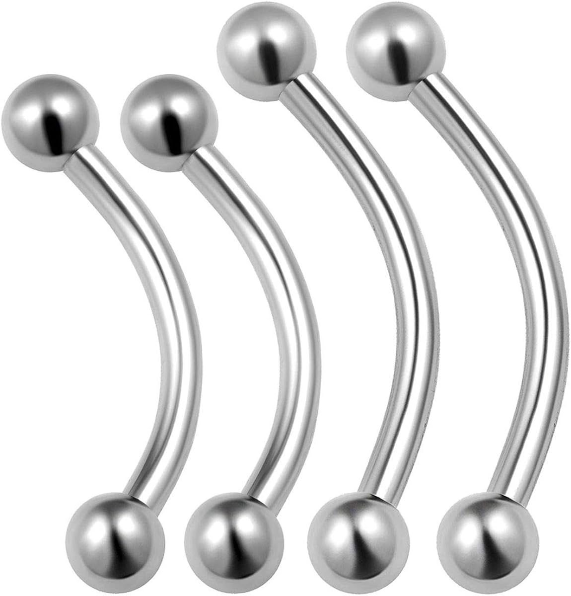 4PCS Stainless Steel Curved Barbell Bar 14 gauge 10mm 12mm 3mm Ball