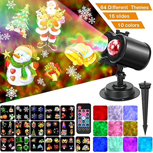 Water Wave Christmas Projector, LED Light Projector with 16 Slides and 10 Different Remote Control Color Ocean Waves Ripple Effects for Christmas Parties Bedroom Lawn Patio Yard