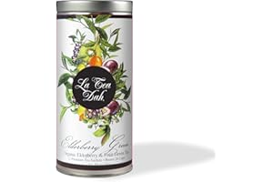 Elderberry Green Tea by La Tea Dah, Elderberry Tea Made with Organic Green Tea Leaves, Mango, Kiwi, and Passionfruit, Lightly Caffeinated Fruit Tea, Floral Tea Gift Collection (12 Sachets)