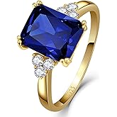 Yaresul 3.5ct Simulated Gemstone Ring 925 Sterling Silver 10x8mm Radiant Cut Sapphire|Emerald|Amethyst|Cubic Zirconia Ring Birthstone Rings for Mothers Valentines Thanksgiving Day Size 5-10